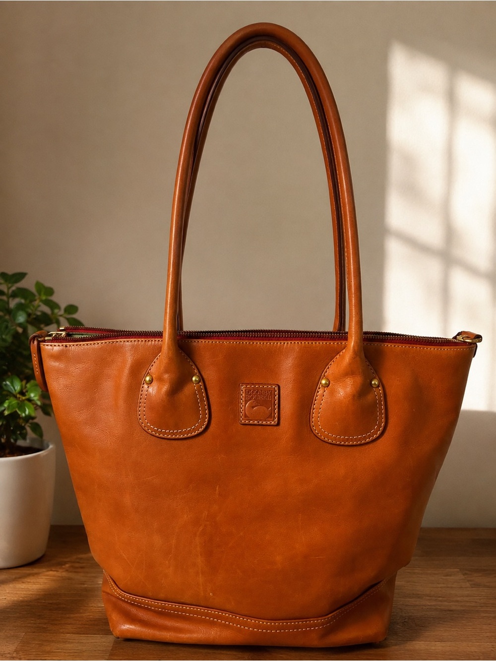 Dooney & Bourke Cognac Leather Tote - Picture 1 of 4